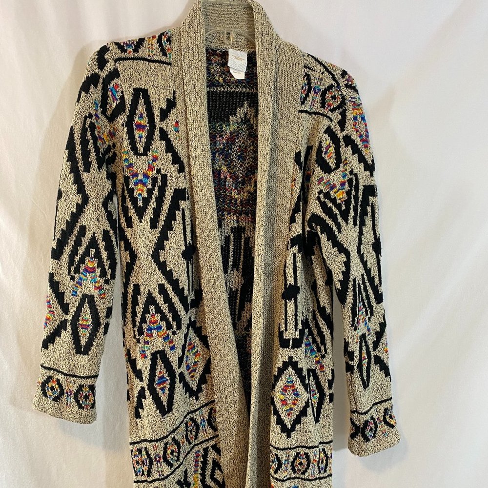 Northern Angel Open Gray Multicolor Aztec Print Cardigan Sweater Women's Size L